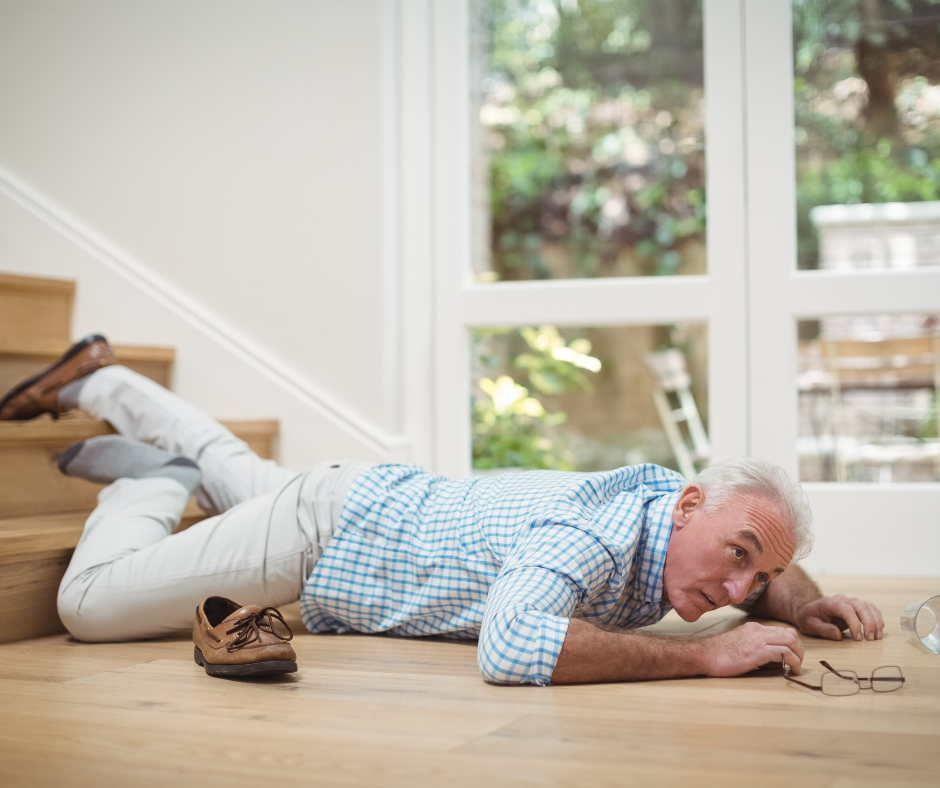 senior man falling down stairs